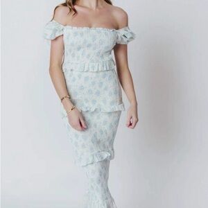 Mable Anthropologie Off-Shoulder Ruffle smocked tiered maxi dress